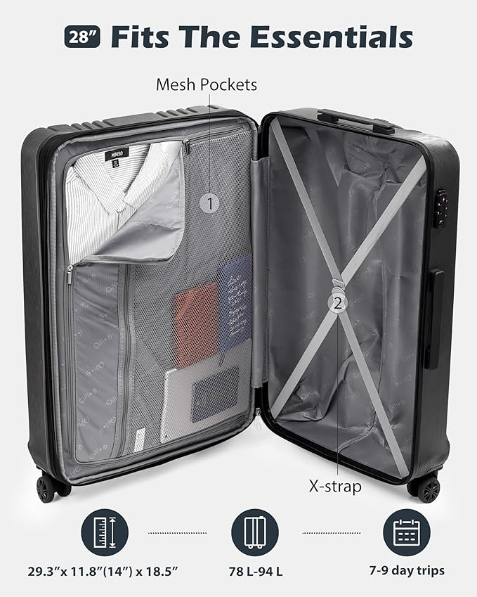 Coolife Luggage PC+ABS Expandable Hardshell Suitcase with TSA Lock, Spinner Checked Lightweight (white, L(28IN))