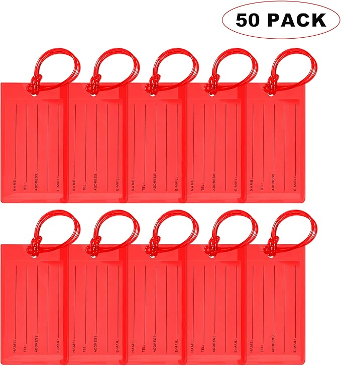 50 Pack Luggage Tags for Suitcases, Airplane Travel Essentials for Flying, International Travel Must Haves, and Luggage Accessories by Sodsay