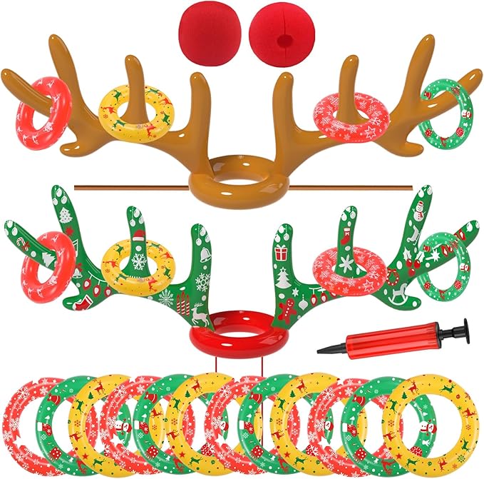 Christmas Games Decorations, Inflatable Reindeer Antler Ring Toss Game, Stocking Stuffers for Men Women Kids Teens Adults, Christmas Party Games Fun Xmas Gifts Carnival Holiday Family