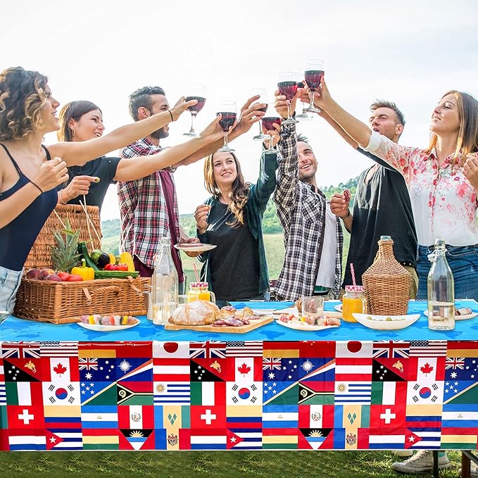 3 Pack International Flag Table Cover Patriotic Table Cloth World Country Flags Plastic Tablecloth for Festival Events Celebration Party Decorations Soccer Sports Beer Party, 108 x 54 Inch