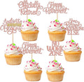 30 PCS Happy Retirement Cupcake Toppers Officially Retired Cake Toppers No Work Zone Adventure Begins Cupcake Picks for Retirement Theme Farewell Birthday Party Decorations Supplies Rose Gold