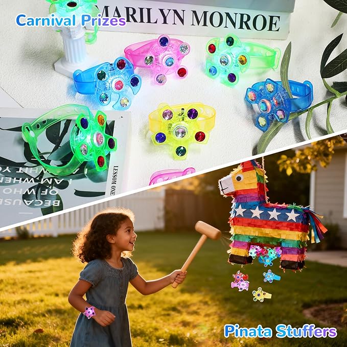48 Pack LED Light Up Fidget Spinner Bracelets Bulk Party Favors for Kids 4-8 8-12, Glow in The Dark Party Supplies, Birthday Gifts, Treasure Box Toys, Goodie Bags Stuffers for Kids