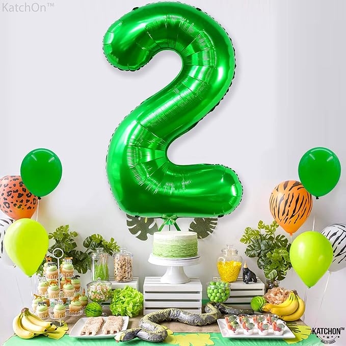 KatchOn Giant Green Number 2 Balloon, 40 Inches, Perfect for 2nd Birthday Decorations, Tractor Party Supplies, Dinosaur Theme