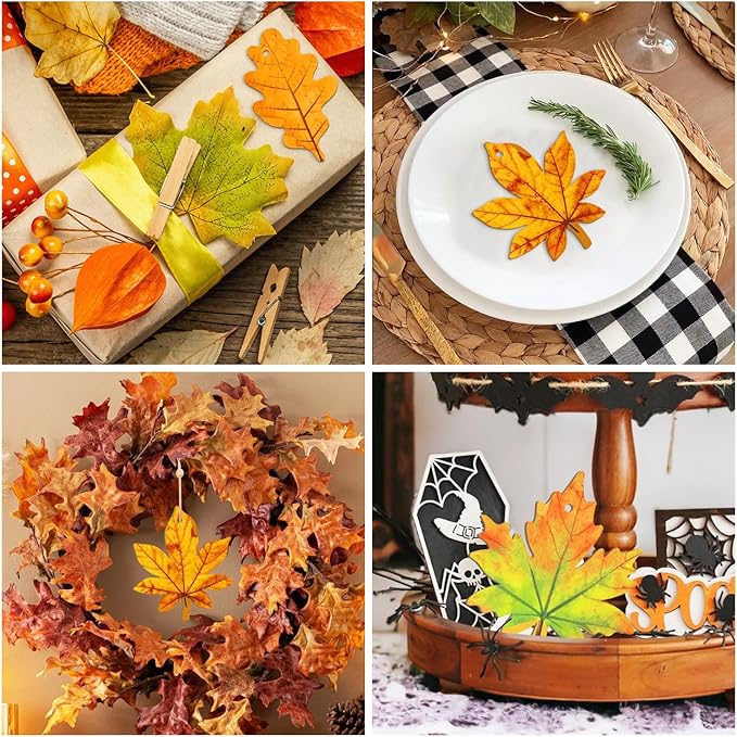 36PCS Wooden Fall Ornaments to Paint Thanksgiving Decorations, 6 Styles DIY Blank Autumn Unfinished Wood Maple Leaves Turkey Pumpkin Halloween Cutouts Ornament for Crafts Birthday Party Gifts Hanging