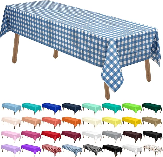 Blue Gingham Checkered Plastic Tablecloths 2 Pack Disposable Table Covers 54 x 108 Inch Party Tablecovers Buffalo Plaid Table Cloths for BBQ Picnic Birthday Wedding Parties 8 ft Rectangle Table Use