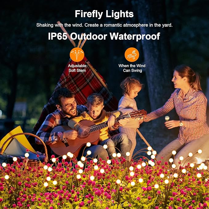 ASMAD Solar Lights Outdoor(8-Pack, 64 LEDs), Solar Garden Lights, Outdoor Decorations, Firefly Light for Patio Decor, Big Bulb, Unique Gifts for Women, Gifts for Grandma