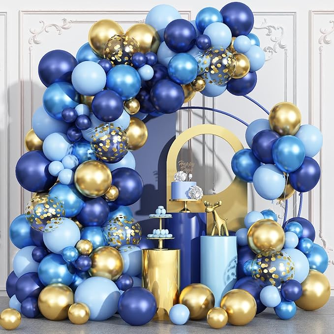 Blue Balloon Arch Kit 107Pcs Navy Blue Gold Balloons Garland Kit with Metallic Gold Confetti Balloons Macaron Light Blue Birthday Party Balloons for Boys Men Baby Shower Wedding Graduation Decorations