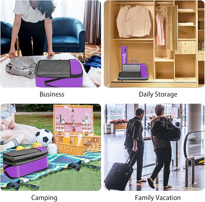 BAGAIL 4 Set/6 Set/8 Set Compression Packing Cubes Travel Accessories Expandable Packing Organizers(Purple HalfMesh 6 Set)