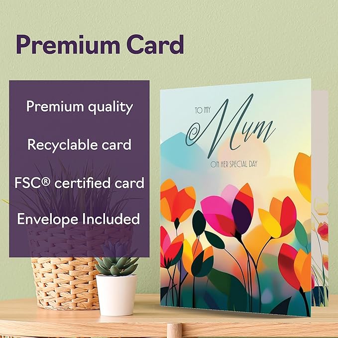 Mum Birthday Card - Vibrant Summer Flowers - Vivid Happy Birthday Card for Mum from Daughter Son, A5 Female Floral Bday Golden Greeting Cards