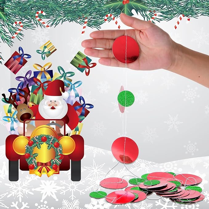 Outus 10 Pieces Red Round Dots Garland Easter Graduation Party Hanging Decor Each Length 13.1ft Glitter Paper Dot Streamers for Birthday Wedding Classroom (Green)