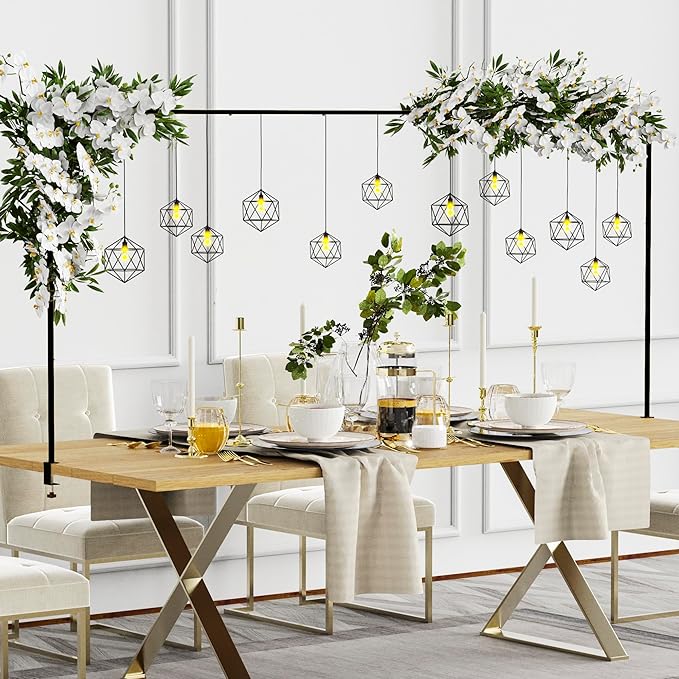 Putros Over The Table Rod Stand with Clamps Black 13"-42'' Tall 29"-98" Length Adjustable Metal Table Arch Hanging Rod Stand for Party Wedding Anniversary Christmas Decoration
