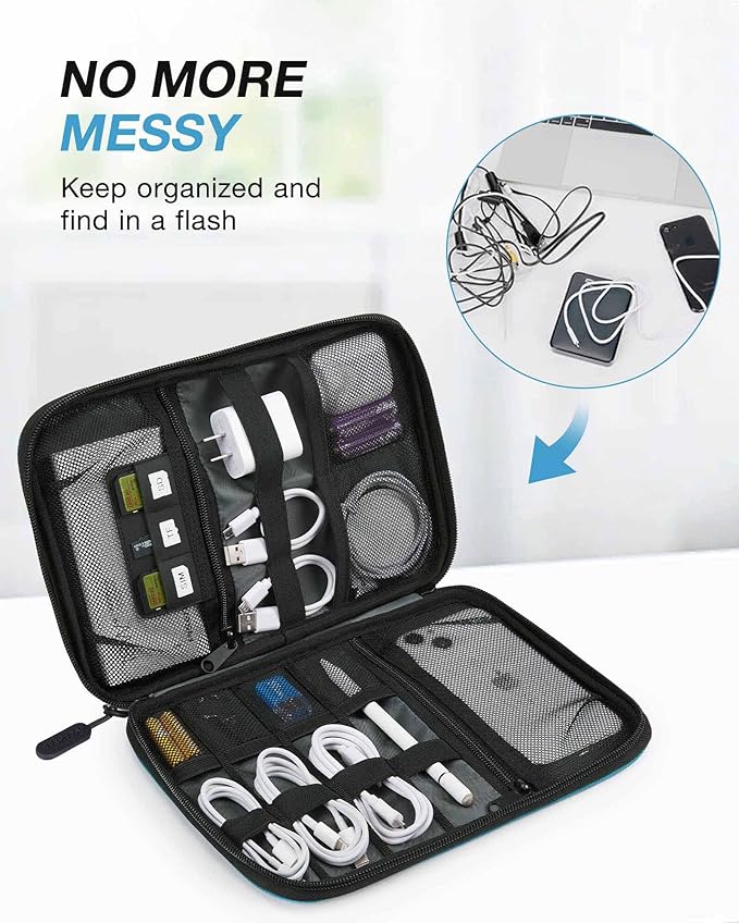 BAGSMART Large Electronics Organizer Travel Case, Travel Cable Organizer Bag for Travel Essentials, Travel Tech Organizer as Travel Accessories, Cord Organizer for Phone, Power Bank SD Card, Blue