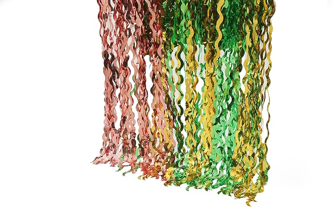 3 Pack Gold Green and Rose Gold Foil Curtain Party Decorations - 3.3x6.6fr Tinsel Streamers for Hawaiian Summer Tropical Beach Luau Themed Party Photo Booth Props Backdrop