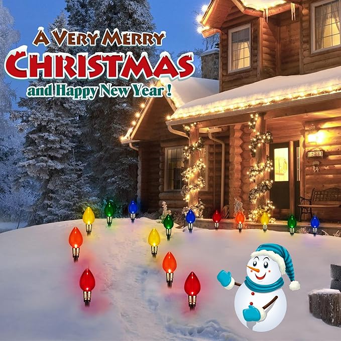Brightown C9 Christmas Pathway Lights Outdoor-17.4 Ft 10 Lights C9 Walkway Lights Waterproof for Ground Sidewalk Driveway Yard Outdoor Christmas Decorations