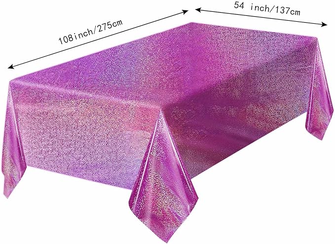 1 Pack Hot Pink Iridescent Plastic Tablecloth Disposable 54 × 108 Inch Glitter Holographic Foil Table Cloth Plastic Laser Rectangle Table Cover for Birthday Wedding Disco Party