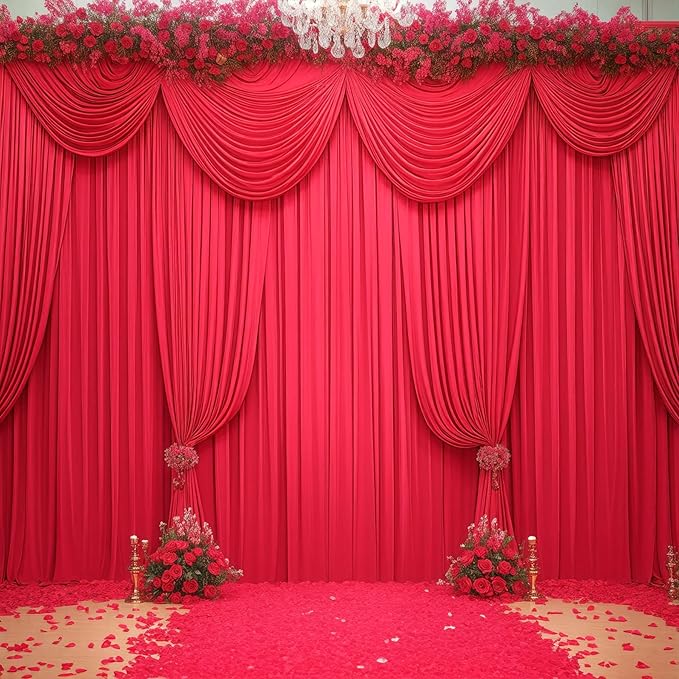 24x10FT Red Backdrop Curtains for Wedding Christmas, Wrinkle Free Polyester Photography Backdrop Drapes for Wedding Baby Shower Birthday Parties Stage Background Stand Decorations 4x10ft,6 Panels