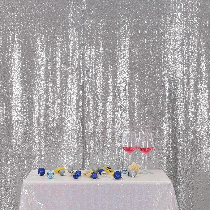 Juya Delight 10ft x 10ft Silvery Sequin Photography Backdrop Curtain for Party Banquet Festival Wedding Anniversary Exhibition