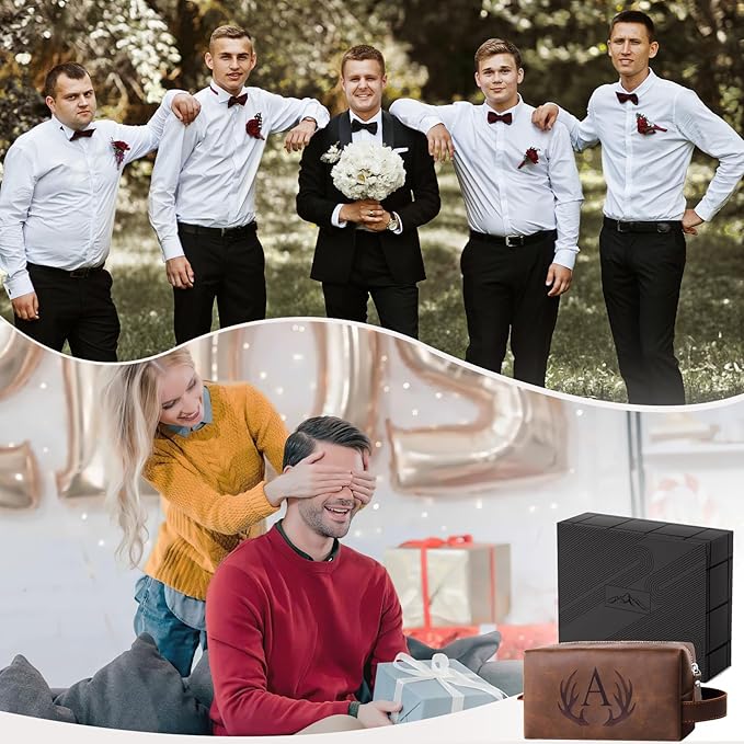 Initial Letter Travel Toiletry Bag 30th 40th 50th 60th 70th 80th Birthday Gifts for Men Him PU Leather Shaving Bag for Toiletries Accessories Father's Day Gifts for Dad from Daughter Son (B)