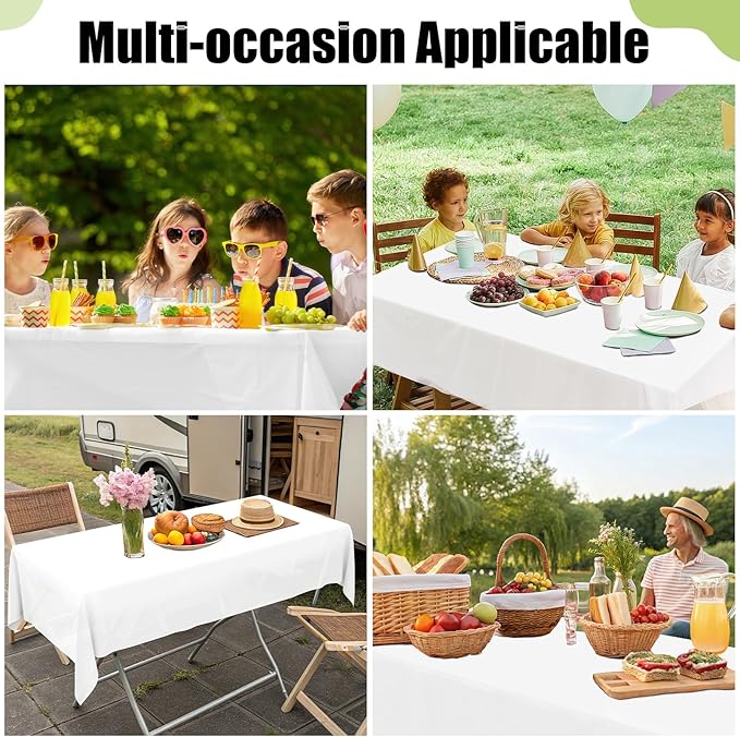 Smiry Disposable Table Cloth - 6 Pack, 54 x 156 Inch Waterproof Rectangle Tablecloths for Parties, Decorative Plastic Table Cover, Leakproof & Sturdy, White