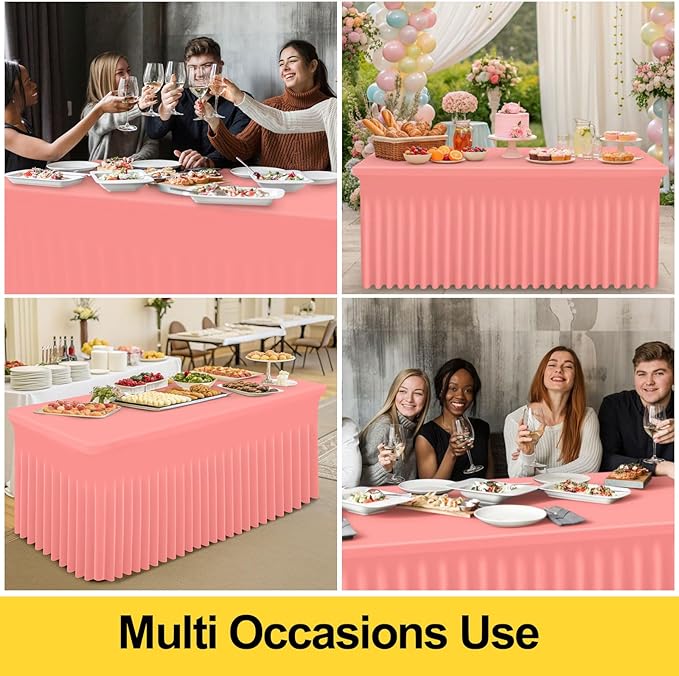 Smiry Spandex Tablecloth, Elastic Fitted Stretch Tablecloth for 8FT Rectangle Tables, Waterproof Washable Table Cover Skirt for Outdoor, Wedding, Banquet & Parties (Coral Red, 96Lx30Wx30H Inch)