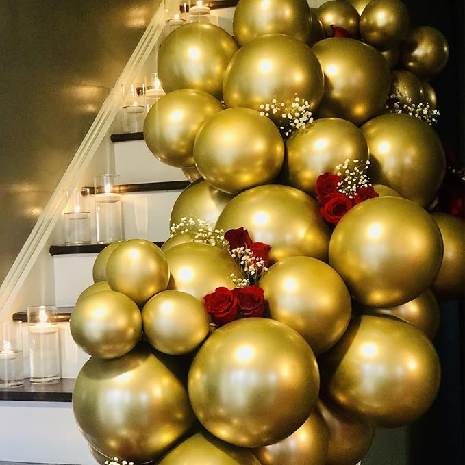 130pcs Metallic Gold Balloons Different Sizes 18" 12" 10" 5" Party Latex Balloons for Birthday Graduation Baby Shower Wedding Anniversary New Year Party Decorations