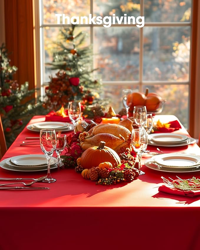 Pureegg Plastic Table Cloth Disposable 6 Pack, 54 x 108 Inch Table Cloths, Valentines Day, Thanksgiving, Christmas Decorations, Fall Tablecloths, Rectangle, Plastic Cover, Waterproof, Red