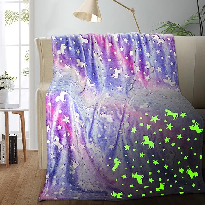 TEHALK Unicorn Glow in The Dark Blanket, Unicorn Blanket for Girls/Kids, Unicorns Gifts for Girls Age 3-12, Toddler Blanket for Kids, Soft Fleece Blanket Throw Birthday Gift 40"x60"
