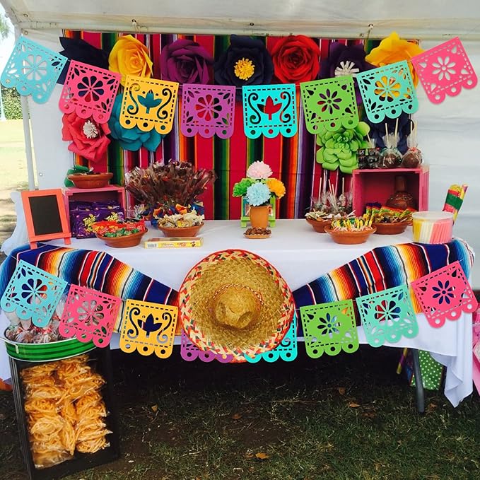 2 Mexican Fiesta Party Decorations Banners, Felt Cinco de Mayo Decorations Banner, Day of The Dead Decor Papel Picado Banner, Dia De Los Muertos Garlands, Fiesta Birthday Baby Shower Flags