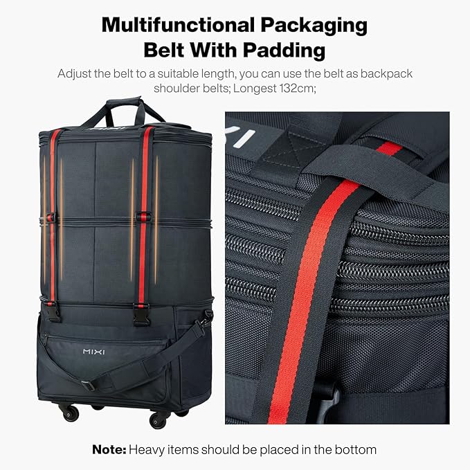 mixi Travel Bag with Wheels Expandable Foldable Luggage Bag Collapsible Rolling Travel Bag Duffel Bag Large Capacity Suitcase for Men Women, Dark Gray