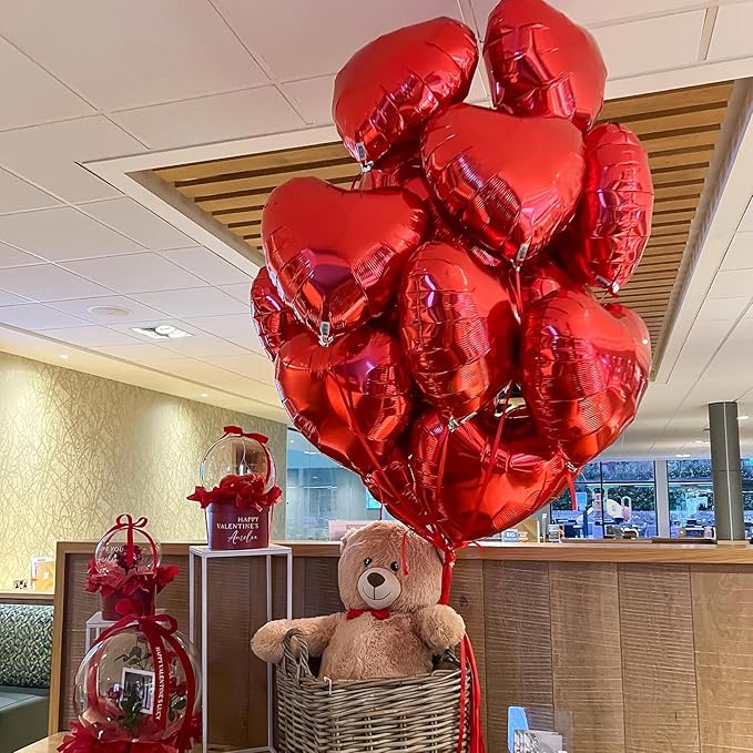 Biapian Foil Heart Balloons Red, 10PCS Red Heart Shape Balloons, Valentines Balloons 18inch Red Foil Balloons for Helium Valentine Decorations for Valentines Day, Wedding, Anniversary Decoration