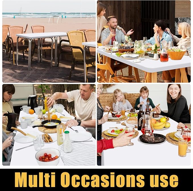 Smiry 2 Pack Rectangle Picnic Table Cloth, Waterproof Elastic Fitted Tablecloths, Washable Polyester Rectangular Patio Table Cover for Camping, Indoor and Outdoor (White, 24"x48")