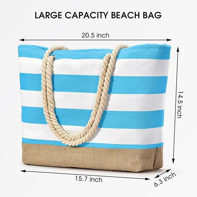 Becokan Beach Bags for Women Large Canvas Beach Tote Bag Beach Bags Waterproof Sandproof Swim Pool Bag Travel Essentials