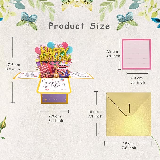 Funny Happy Birthday Pop Up Card, Sweet 3D Birthday Gift Box for Adults and Kids with Envelopes, Unique Handmade Foldable Celebration Cards for Daughter, Son, Mom, Dad, Friend