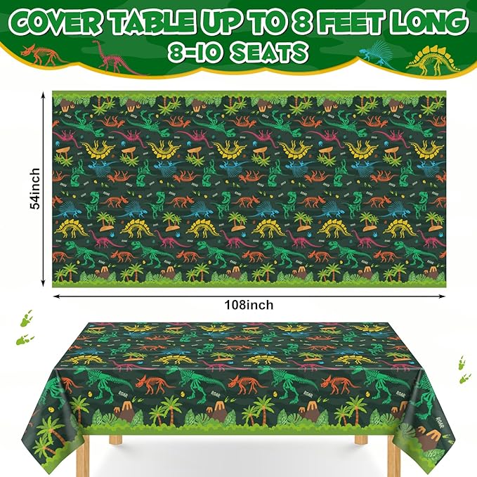 3 Pack Dinosaur Plastic Tablecloth, 54 X 108Inch Disposable Dinosaur Party Table Cloth for Rectangle Tables Waterproof Table Cover for Kids Birthday Party Supplies