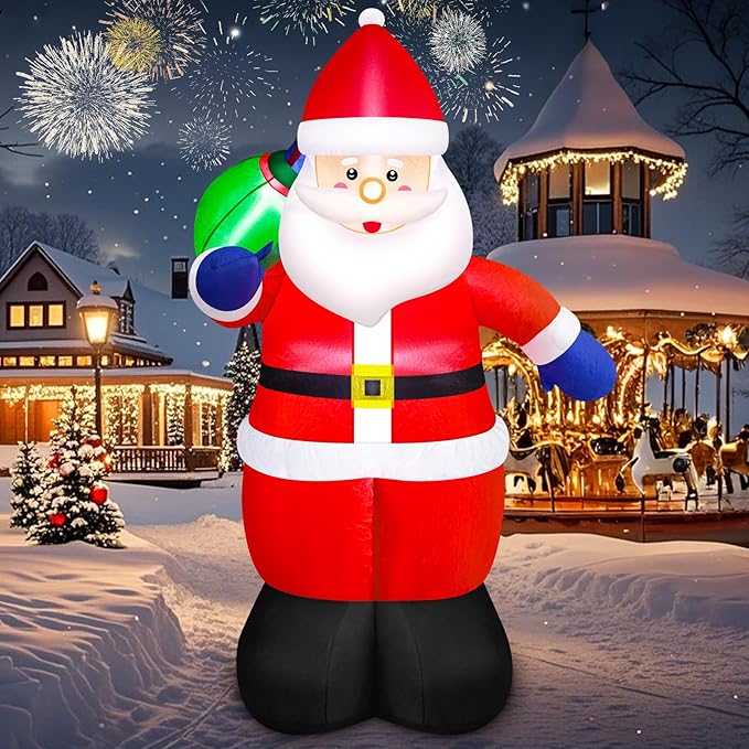 Danxilu 5FT Christmas Inflatable Santa Outdoor Decorations- Blow Up Santa Claus with Gift Bag Built-in LEDs Lighted Decor for Yard Garden Lawn Porch Xmas Holiday Party