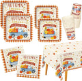 Fall Theme Party Supplies Kit, Serves 25: Complete Autumn Harvest Disposable Dinnerware Set - Includes Dinner & Plates, Napkins, Cups & Tablecloth. Thanksgiving/Autumn Party Decorations.
