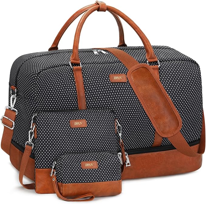 IBFUN Weekender Bags for Women, 21" Weekender Travel Bag, Travel Duffle Bag with Shoe Compartment Carry on Overnight Duffel Bag for Weekend Travel Business Trip, 3PCS