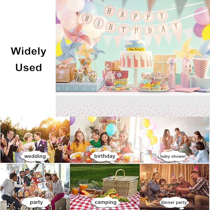 6 Pack White and Rose Gold Tablecloth Party Decorations Plastic White Tablecloth Printed Rose Gold Table Runner 54 x108 Inch Disposable Rectangle Table Cover for Birthday Wedding Graduation