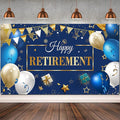 Blulu Retirement Party Decorations, Extra Large Fabric Retire Sign Banner Photo Booth Backdrop Background with Rope for Retirement Party Favor(72.8 x 43.3 Inches,Blue and Gold)