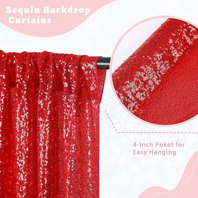 B-COOL 4 Panels 2ftx8ft Red Valentines Backdrop Sequin Backdrop Curtain Drapes Fabric for Ceremony Wedding Holiday Birthday Party Photography Decorations