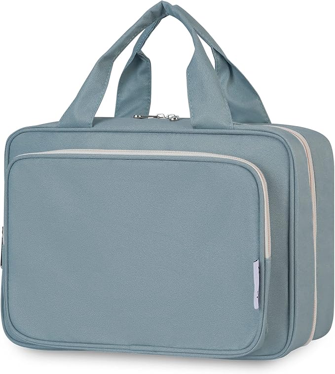 Narwey Travel Toiletry Bag for Women Large Hanging Makeup Bag Organizer Toiletries Bag for Full Size Essentials Accessories Cosmetics (Greyish Blue (Large))