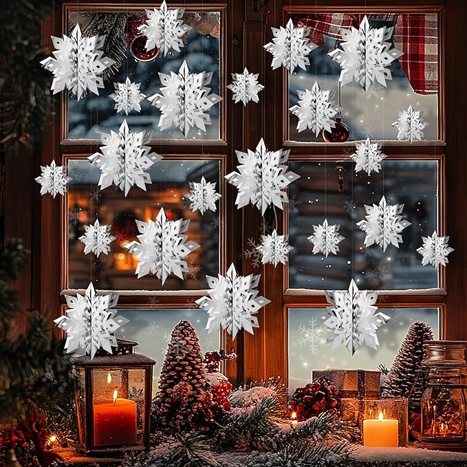OuMuaMua Christmas Snowflake Decorations Indoor, 36PCS 3D Silver Hanging Snowflakes Garland for Winter Wonderland Decor Xmas Christmas Party Baby Shower Holiday Home Decorations