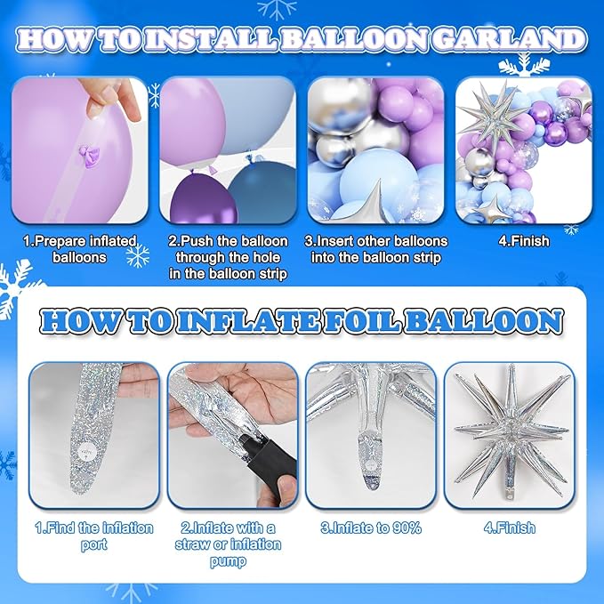 Snow 5th Birthday Decorations Girl, Snowflake Balloon Garland Arch Kit, Laser Explosion Star Balloons, Silver Number 5 Balloon Tower for Baby Shower Girls 5th Snow Theme Party Supplies