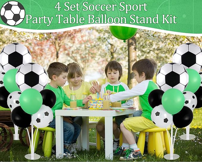 4 Sets Soccer Party Balloons Stand Kit with Soccer Foil Balloons Sport Themed Party Ball Balloon Centerpiece for Tables for Game Sports Birthday Baby Shower Decoration