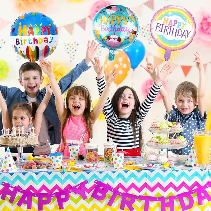 36PCS Happy Birthday Foil Balloons, 18" Round Helium Party Balloon Floating Inflatable Happy Birthday Balloons for Kids Birth Parties Baby Shower Decoration Supplies