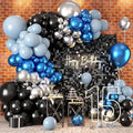Metallic Blue and Black Balloons Arch Garland Kit, 118PCS Baby Light Blue Metallic Silver Latex Balloon for Birthday Bride Baby Shower Gender Reveal Graduation Wedding Party Decorations Supplies
