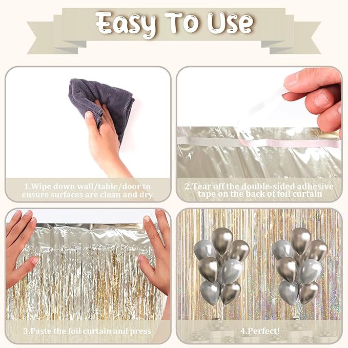 3.3 x 6.6 ft Foil Fringe Backdrop Curtains, Tinsel Streamers Party Decorations, Fringe Backdrop for Birthday, Baby Shower, Gender Reveal, Graduation (6, Champagne)