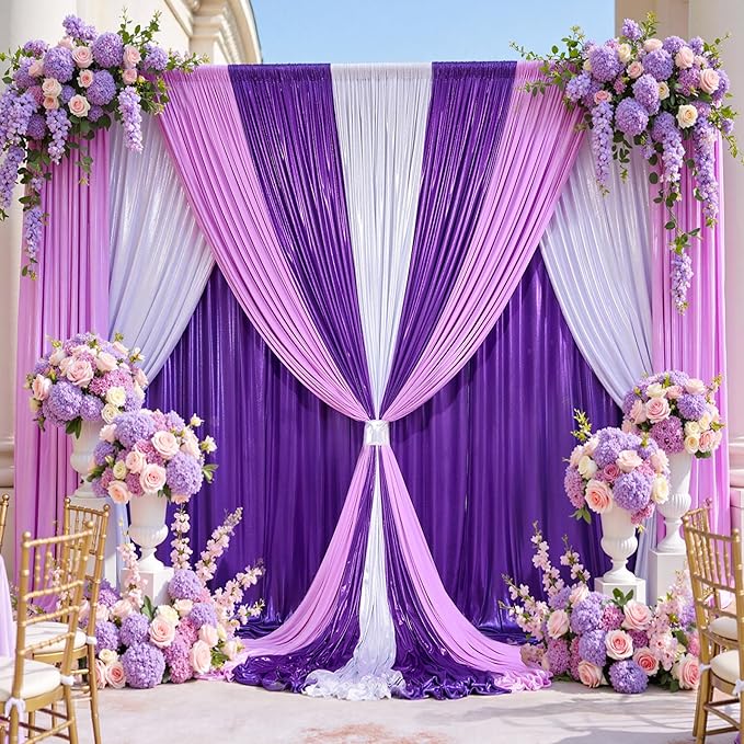 40x10 Wrinkle Free Purple Sequin Backdrop Curtain for Parties-Thick Not Fall-Off Glitter Backdrop Drapes-8 Panels 5x10ft Shimmer Photo Back Drop Cloth for Wedding Birthday Photography Background
