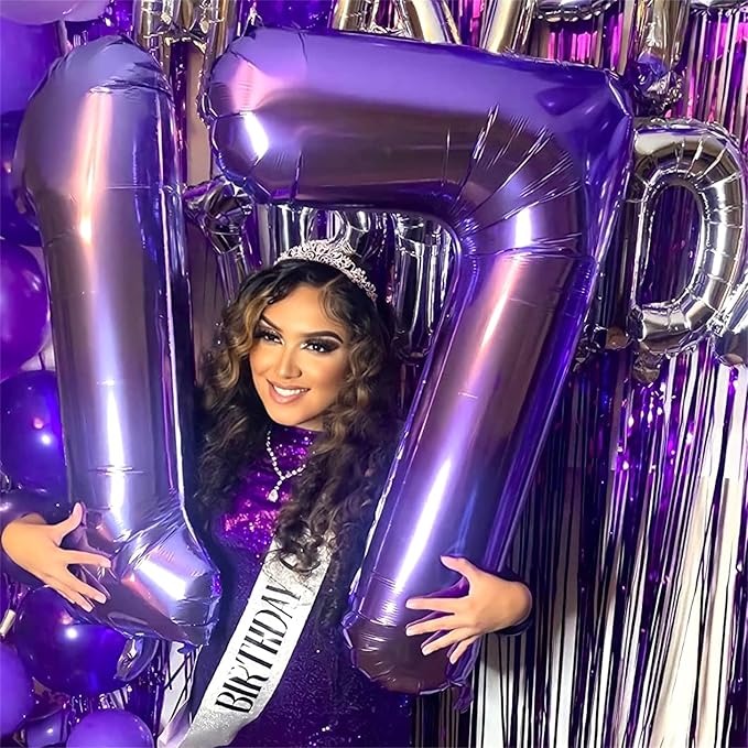 60th Birthday Balloons Purple for Women, 40 Inch Giant Mylar Foil Number 60 Balloons Self Inflating, Purple Digit 6 & 0 Helium Balloons for 60th Anniversary Party Decorations Supplies
