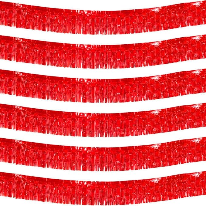 We Moment 6 Pack 10 Feet Red Foil Fringe Garland Streamers Metallic Tinsel Banner Wall Hanging Fringe Curtain Glitter Backdrop Banner for Parade Floats Birthday Bachelorette Red Party Decorations
